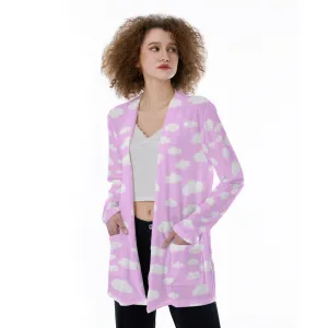 Dreamy Clouds Open Front Lightweight Cardigan With Pockets (Taffy Pink)