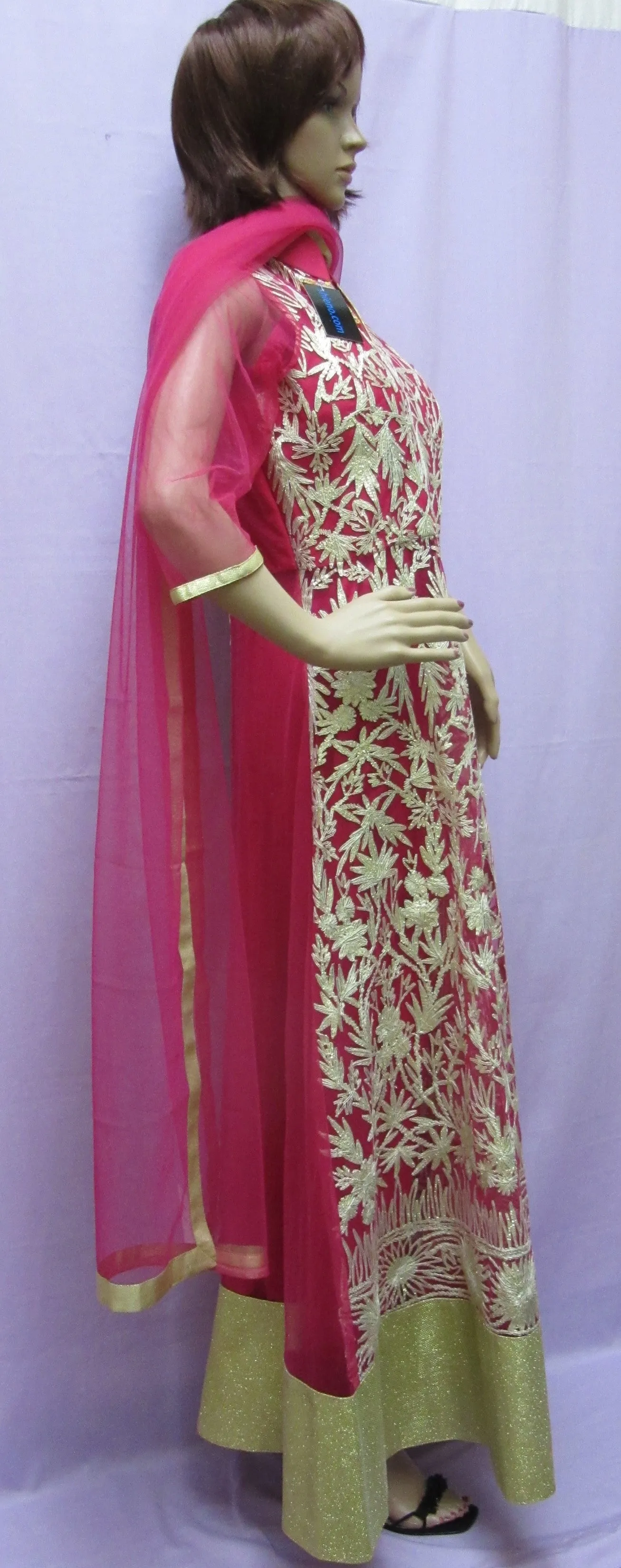 Dress 6024 Pink Flared Long Gold Gota Cocktail Wear Shieno Sarees