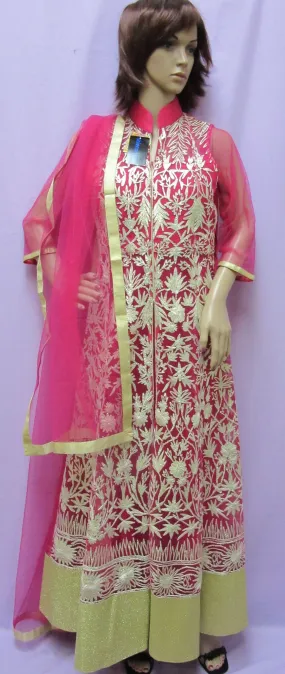 Dress 6024 Pink Flared Long Gold Gota Cocktail Wear Shieno Sarees