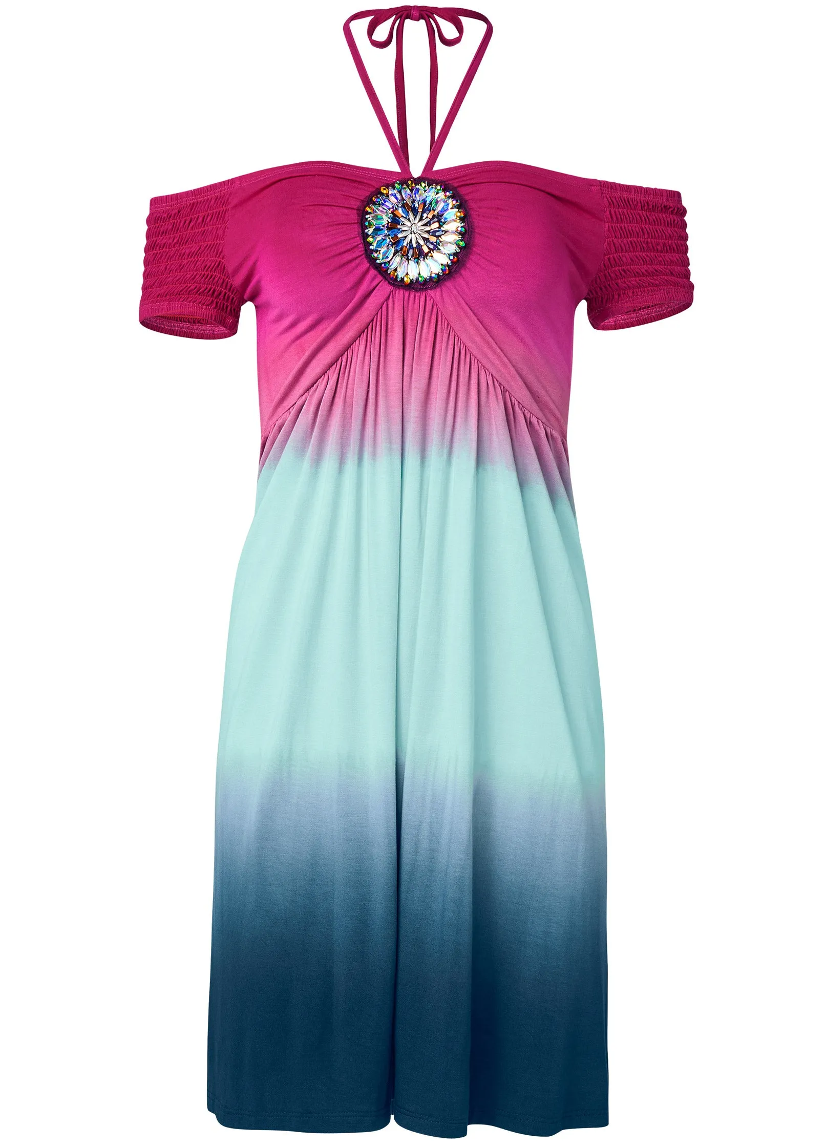 Embellished Ombre Dress - Blue & Pink