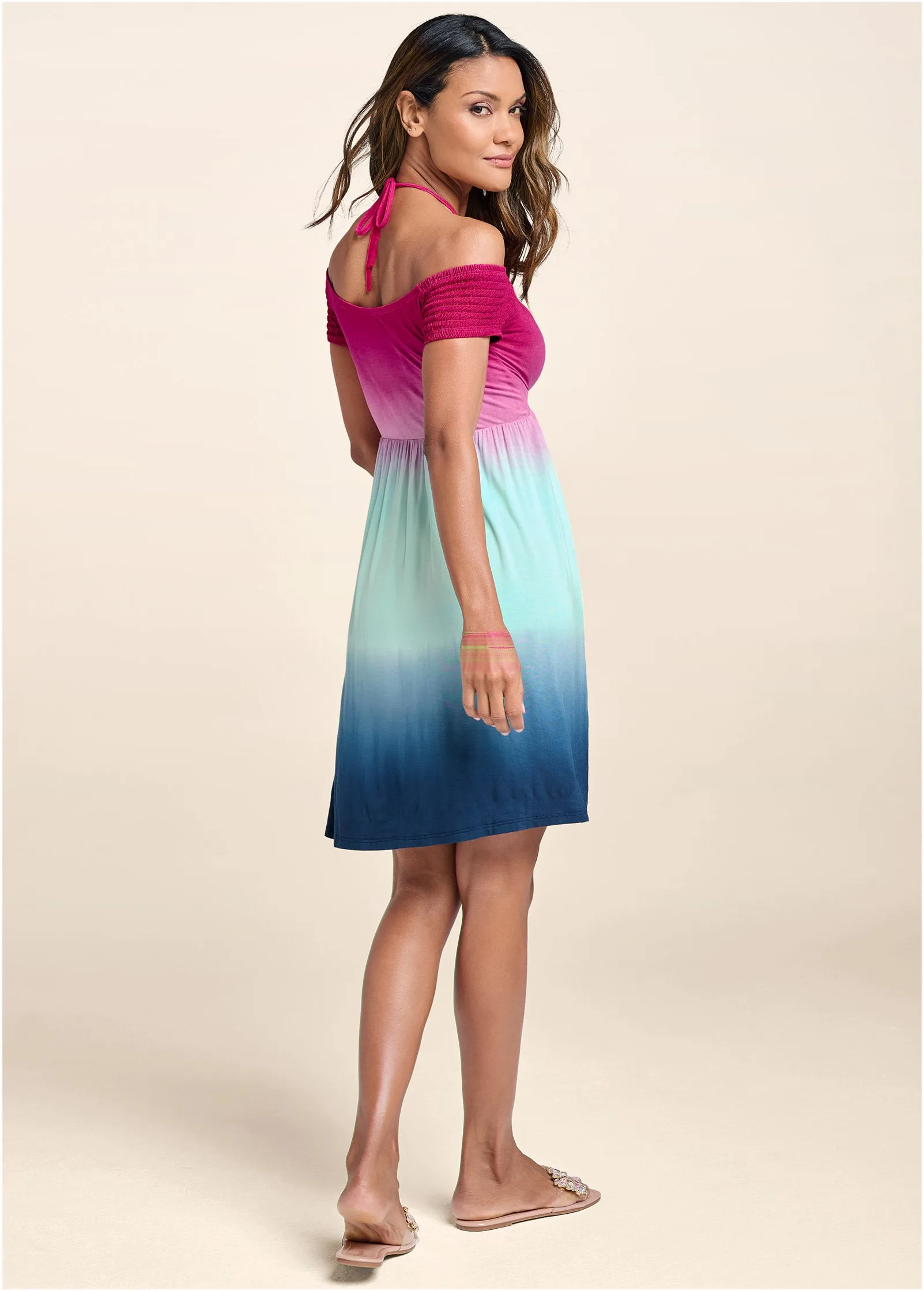 Embellished Ombre Dress - Blue & Pink