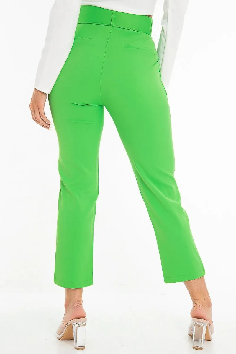 Emerald Green Belted Tapered Peg Trousers - Jessika