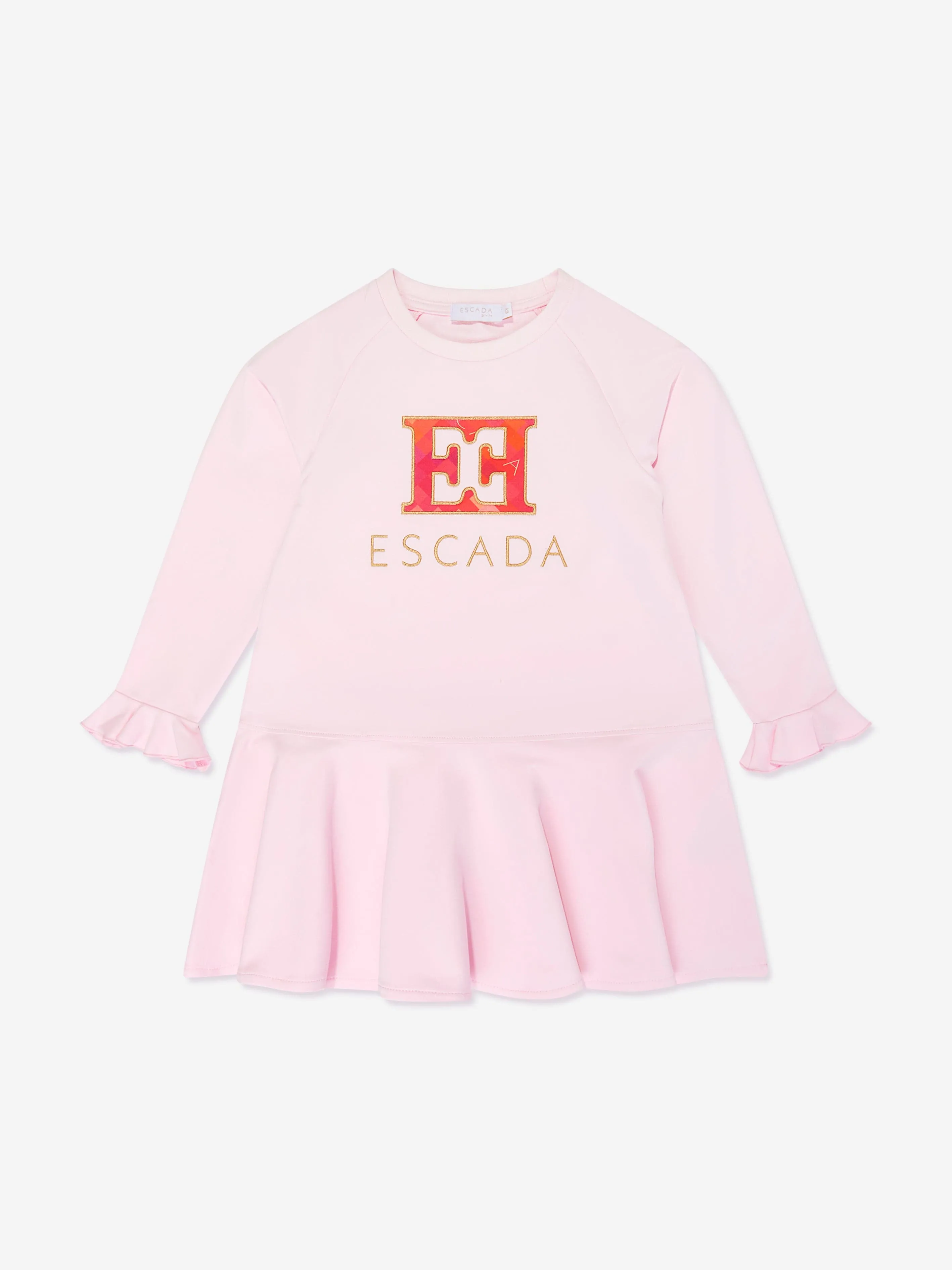 Escada Girls Embroidered Logo Sweater Dress in Pink