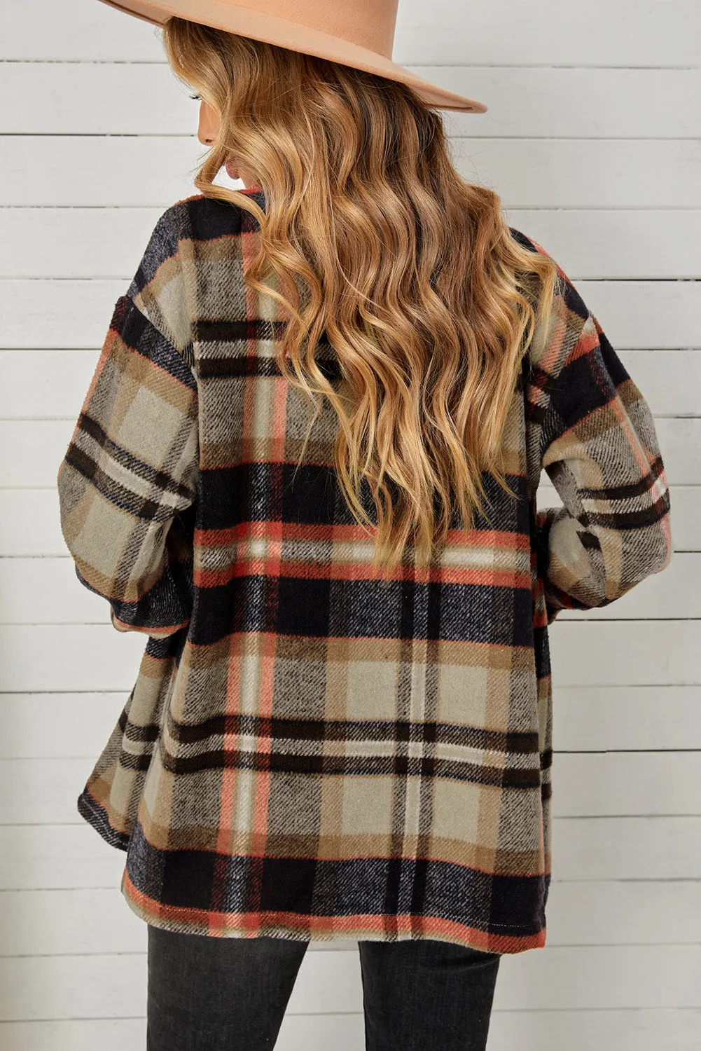 'Esther' Plaid Pocketed Button Down Shacket