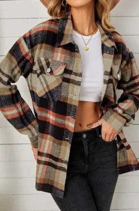 'Esther' Plaid Pocketed Button Down Shacket