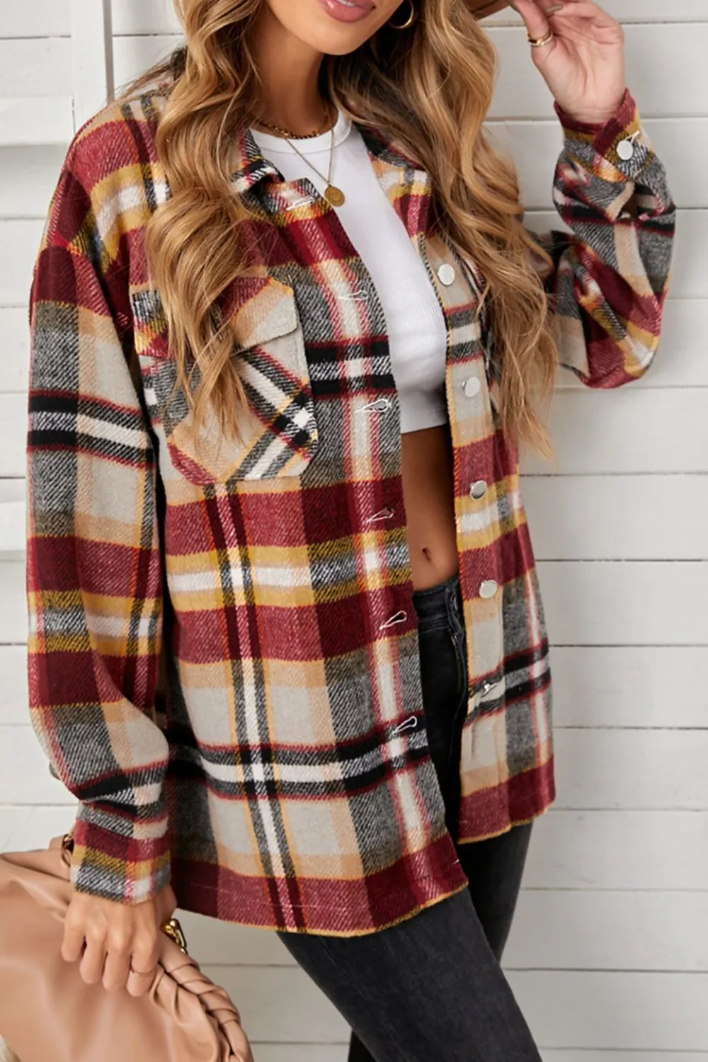 'Esther' Plaid Pocketed Button Down Shacket