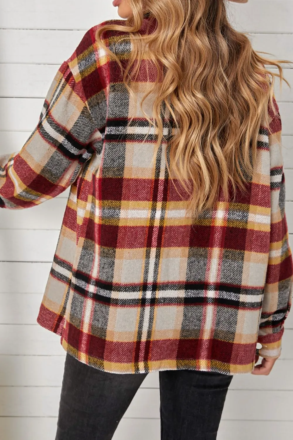 'Esther' Plaid Pocketed Button Down Shacket