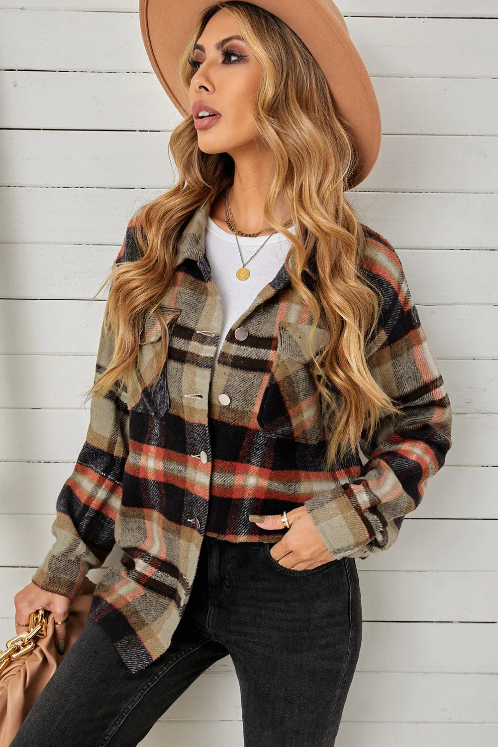 'Esther' Plaid Pocketed Button Down Shacket