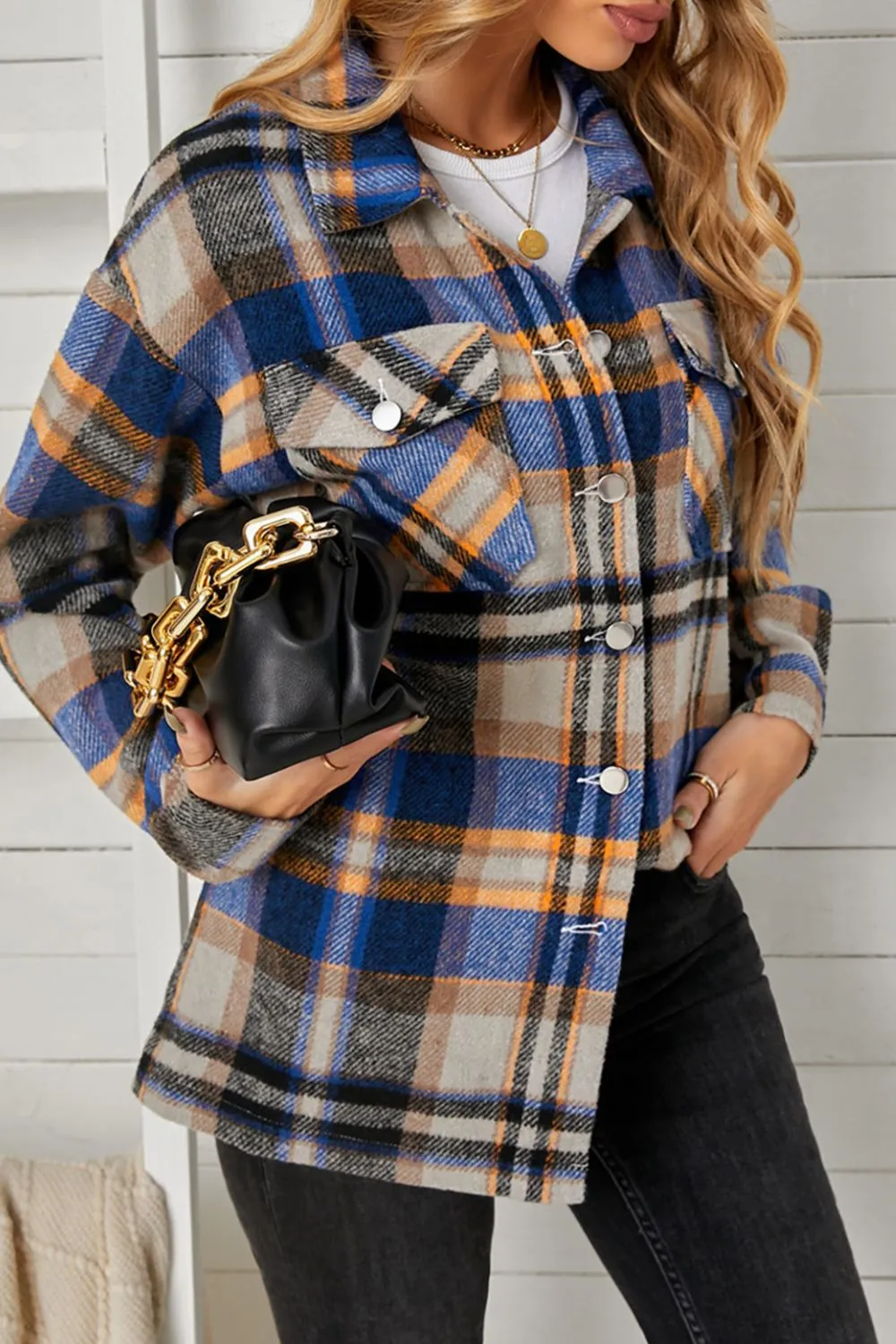 'Esther' Plaid Pocketed Button Down Shacket