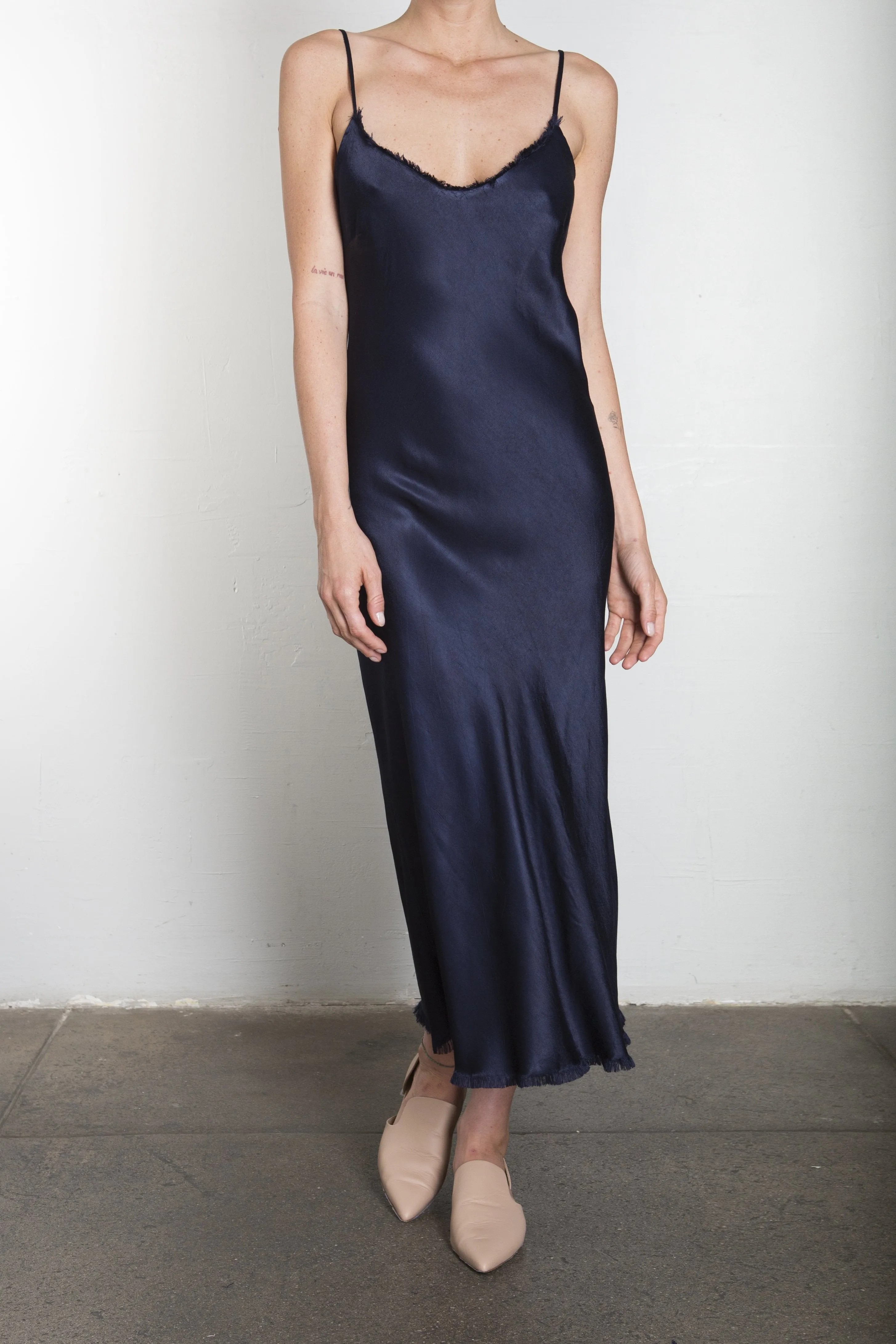 Farrah Slip Dress in Vintage Satin - Night