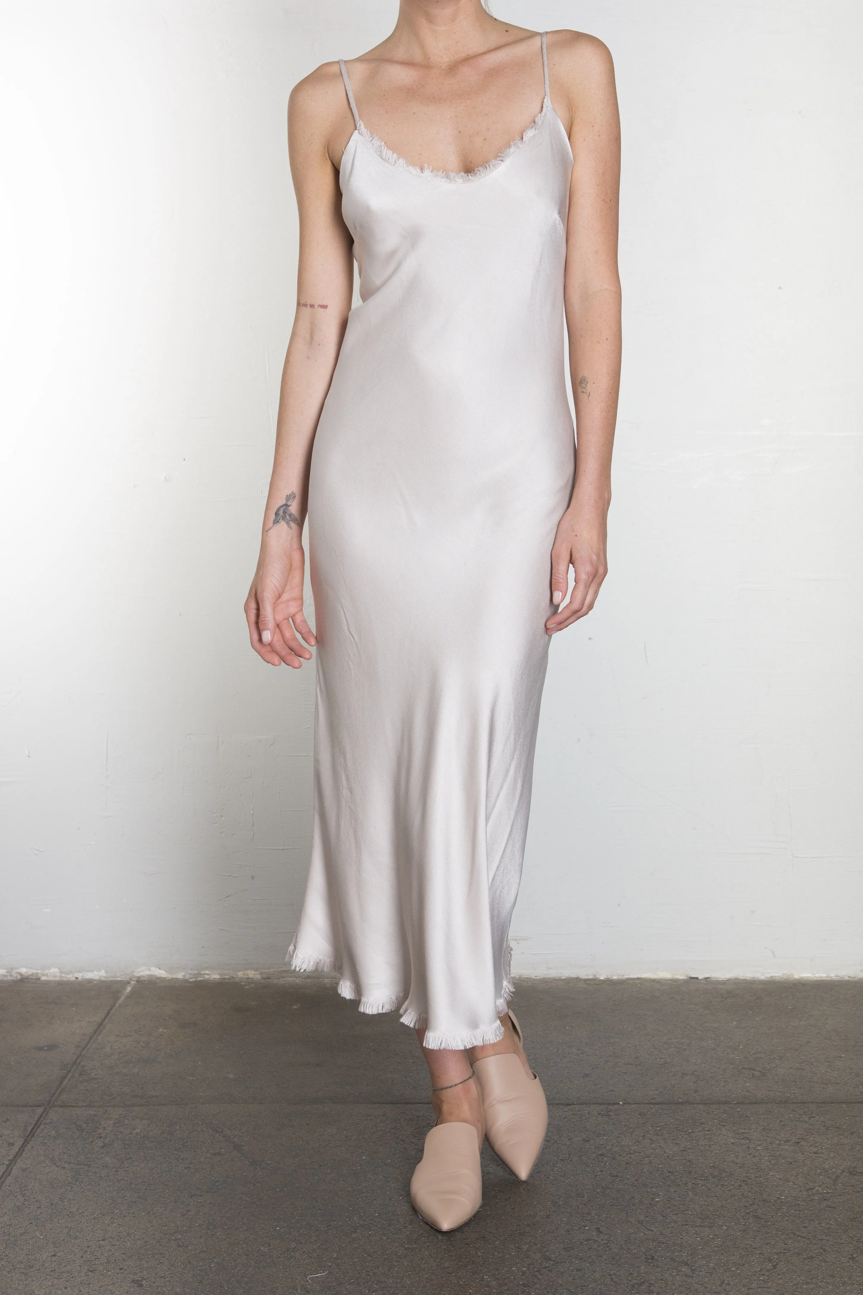 Farrah Slip Dress in Vintage Satin - Parchment