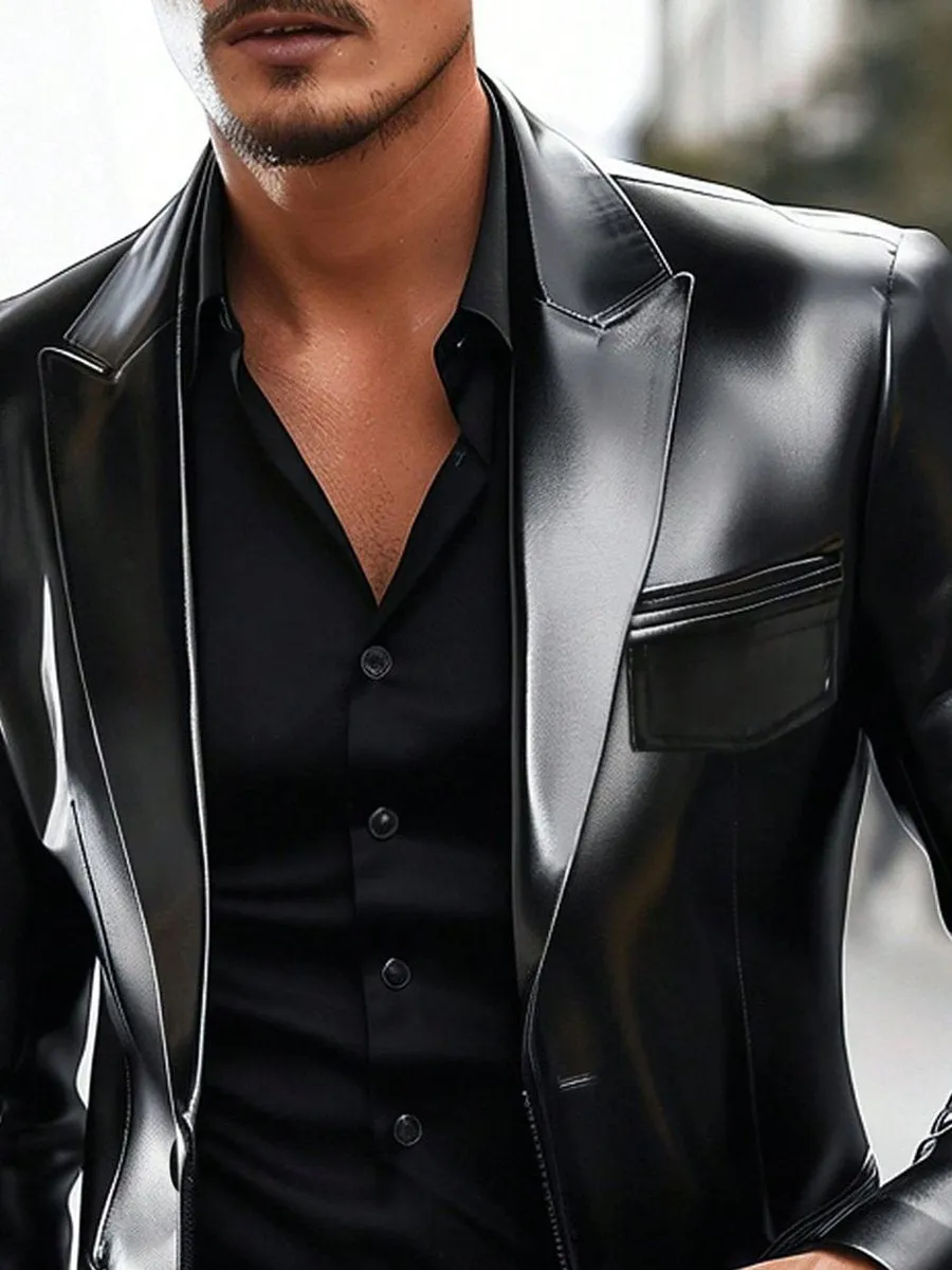 Fashion Lapel Single Breasted Leather Blazer