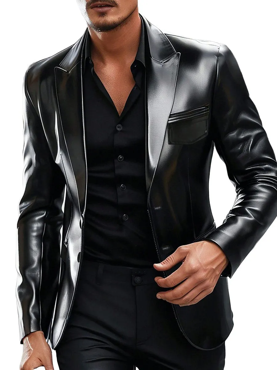 Fashion Lapel Single Breasted Leather Blazer