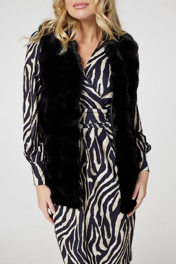 Faux Fur Open Front Longline Gilet