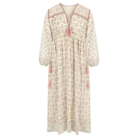 Fifi Boho Midaxi Dress In White & Dusty Pink