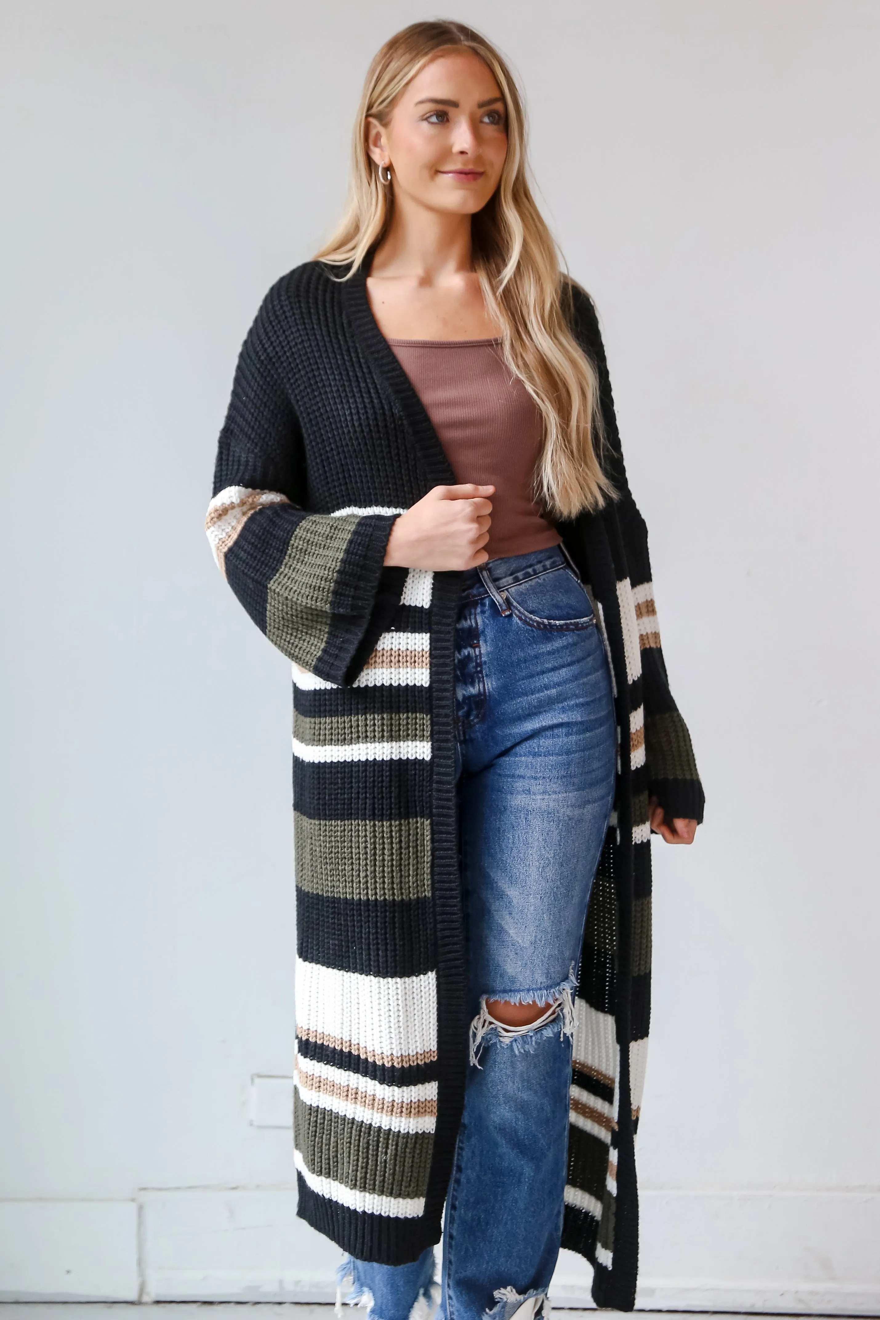 FINAL SALE - Means Everything To Me Black Striped Longline Cardigan