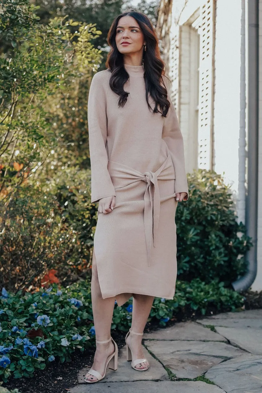 Front Tie Sweater Dress (Khaki)