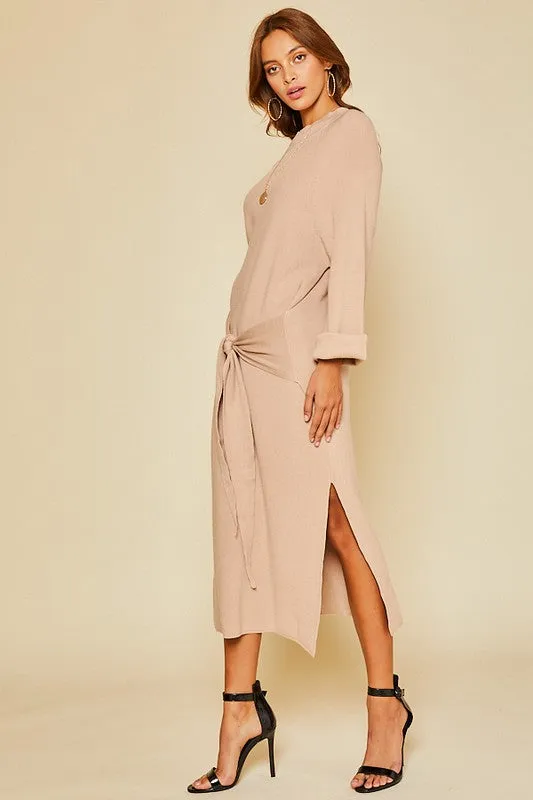 Front Tie Sweater Dress (Khaki)