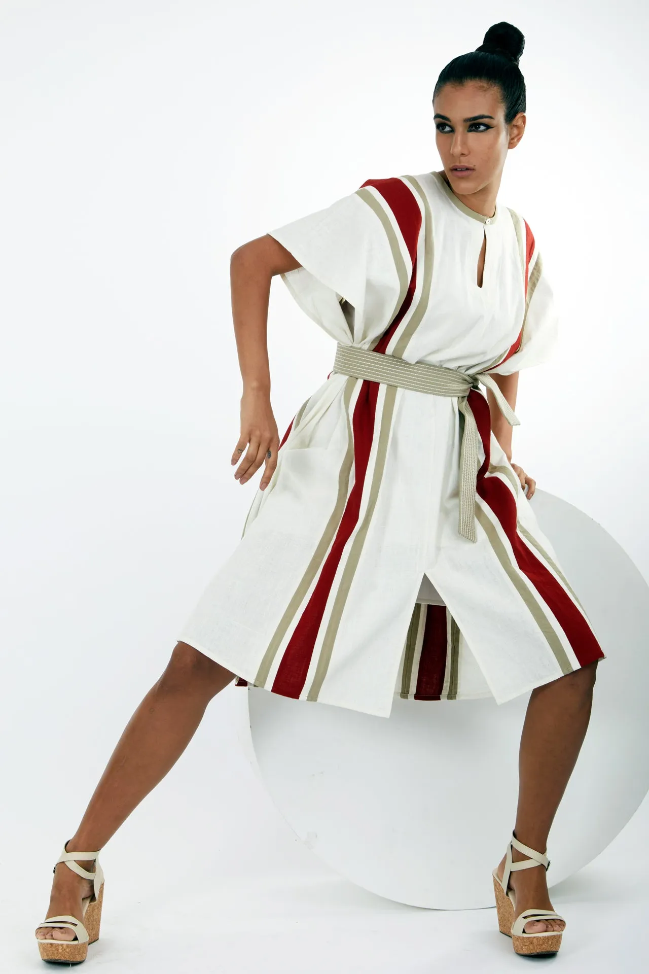 Fubu - Ivory Kaftan Dress with Short Belt