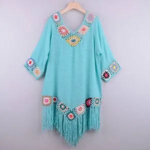 Get Beach-Ready Elegance with a White Bikini Cover Up featuring Stylish Fringe Trim FREE SHIPPING