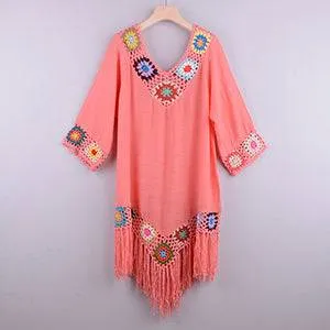 Get Beach-Ready Elegance with a White Bikini Cover Up featuring Stylish Fringe Trim FREE SHIPPING