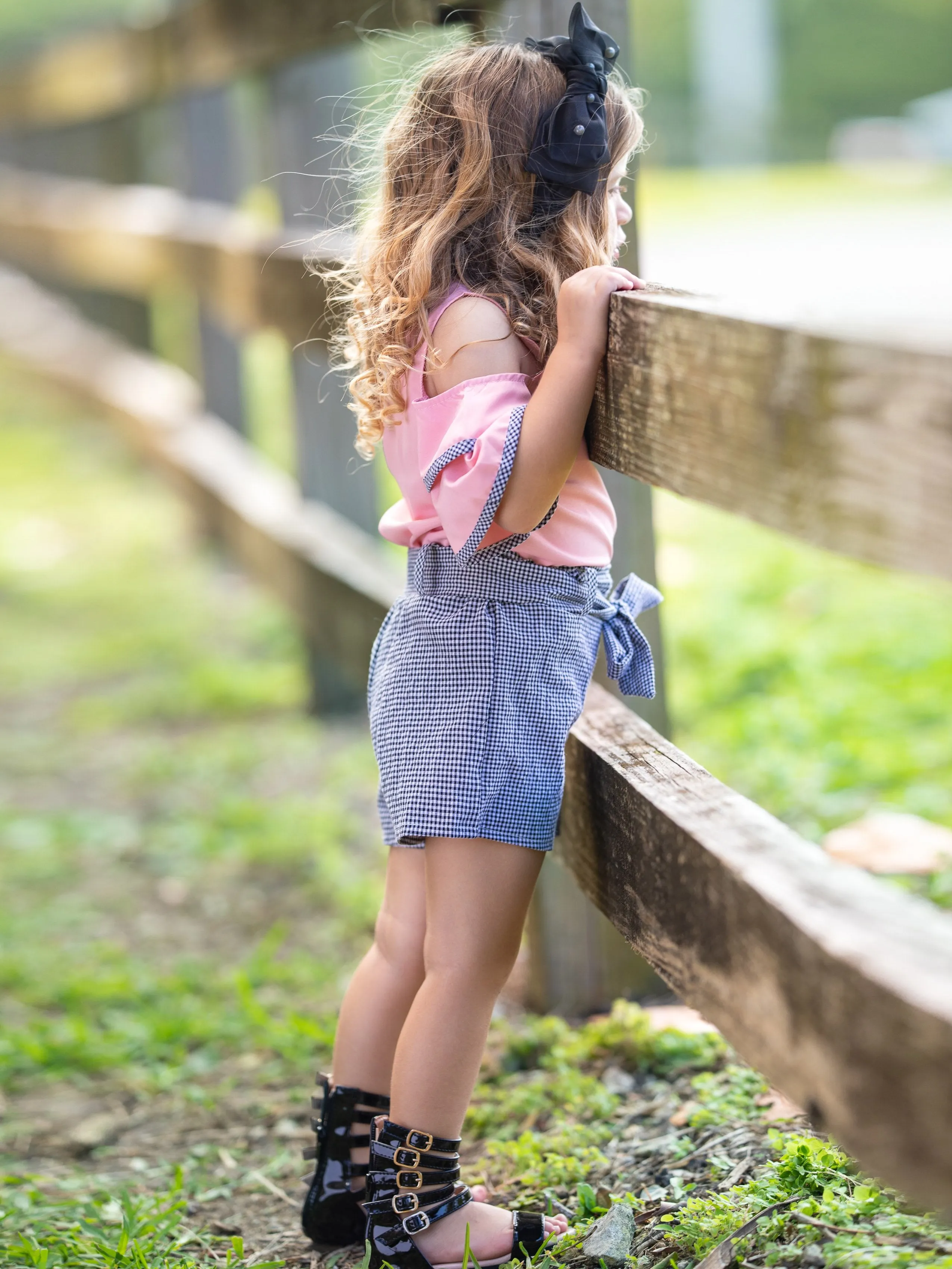 Girls Bow Tunic with Matching Shorts with Sash Set