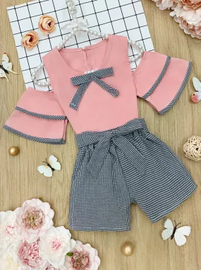 Girls Bow Tunic with Matching Shorts with Sash Set