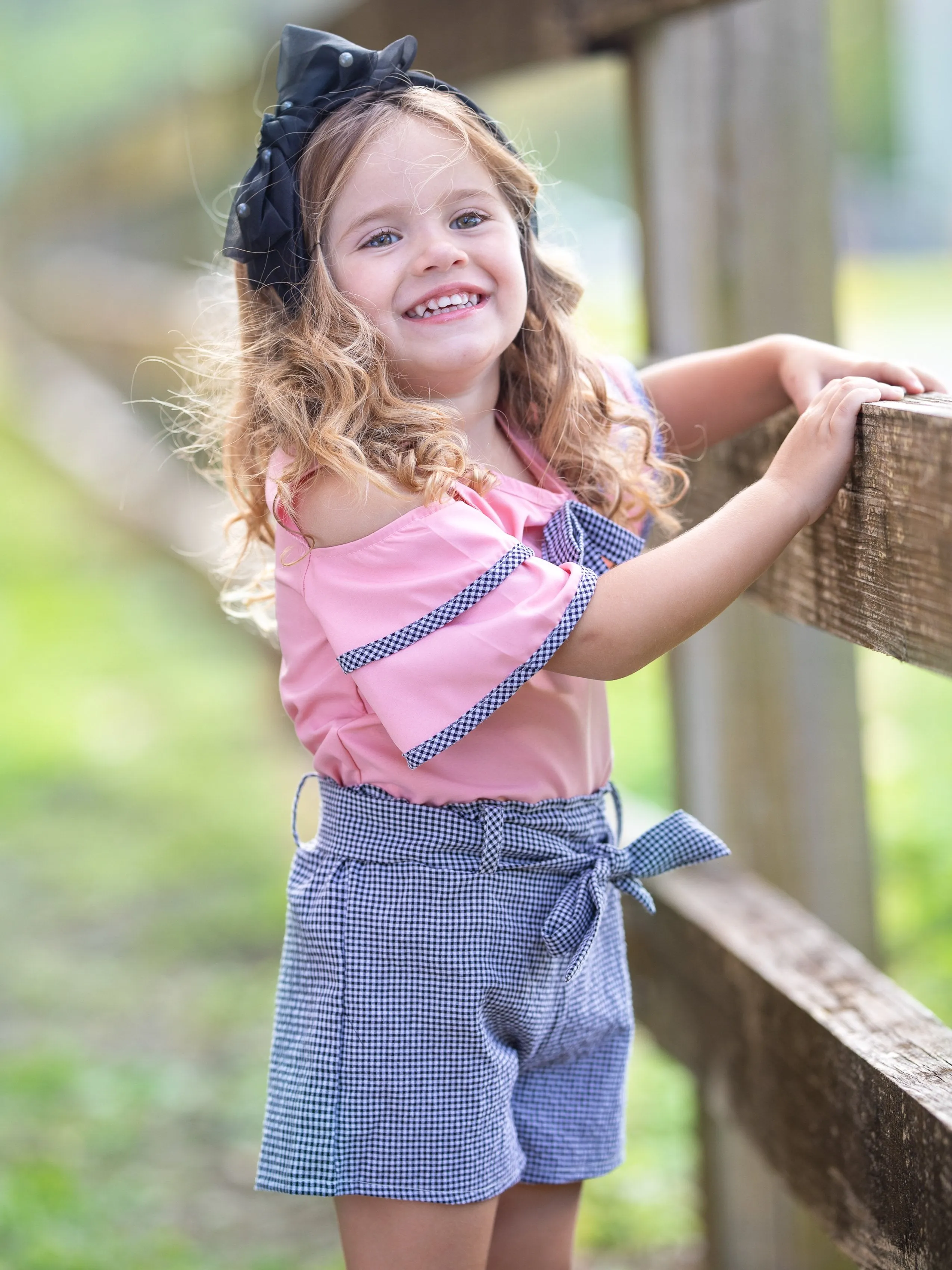 Girls Bow Tunic with Matching Shorts with Sash Set