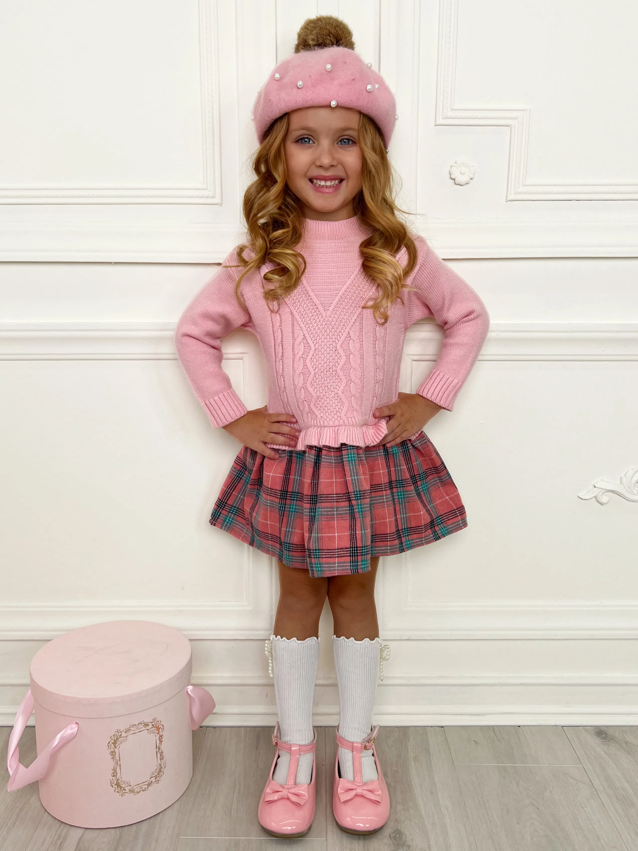 Girls Knit Sweater Dress with Plaid Skirt