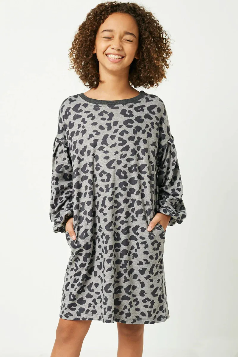 Girls Leopard Side Pocket Knit Dress