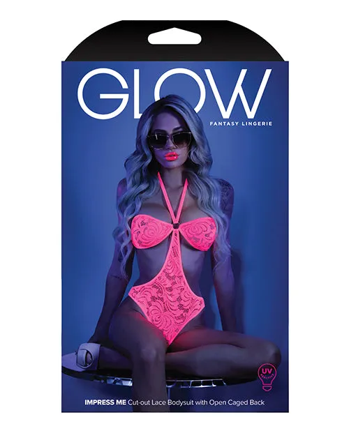 Glow Black Light Halter Bodysuit W/open Sides Neon Pink