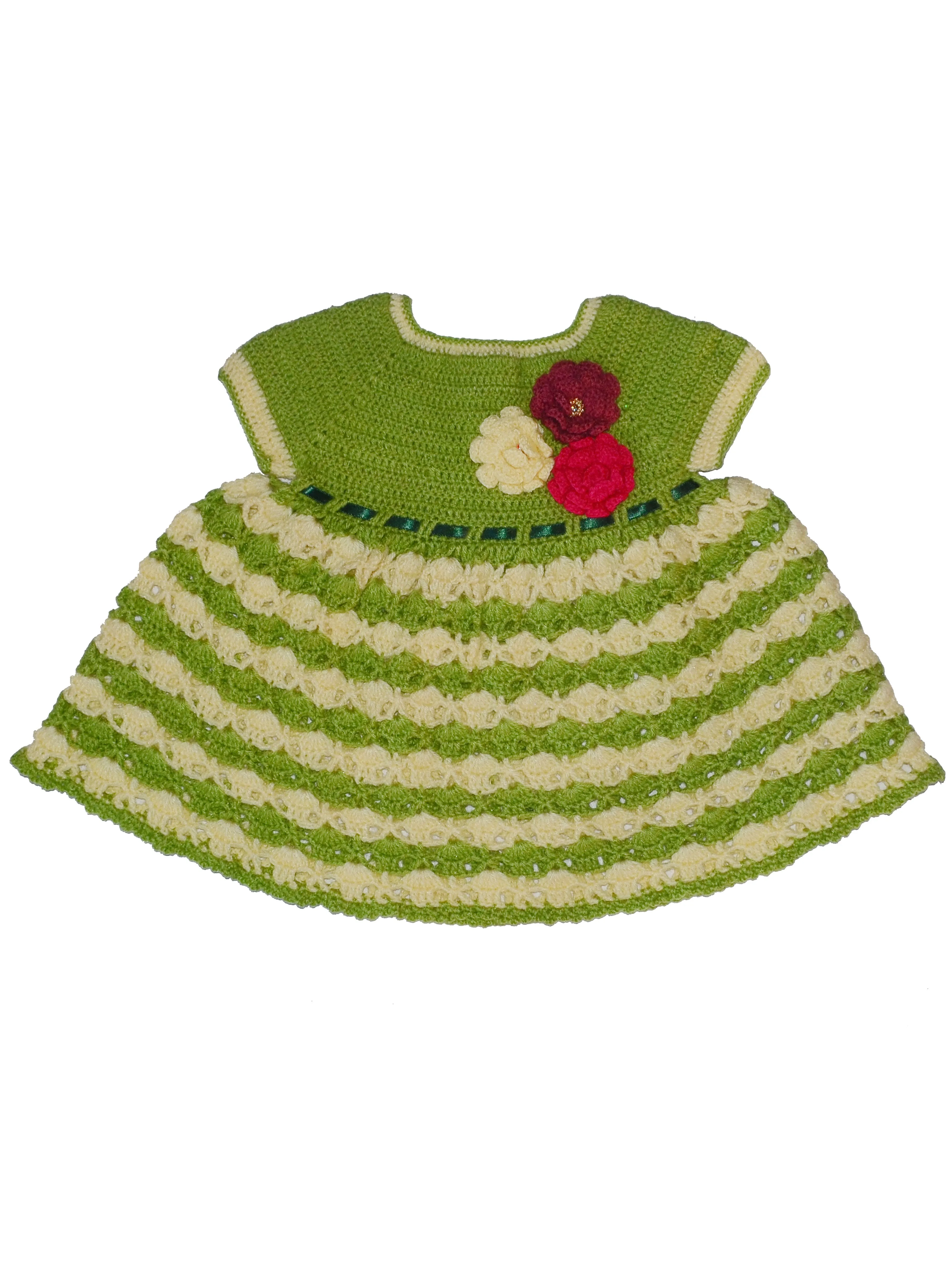 Graminarts Handmade Crochet Elegant Color Woonie Frock For Baby - Fern & Cream