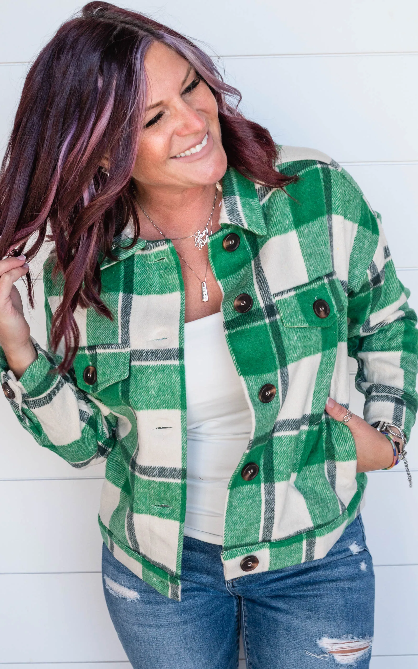 Green & Ivory Plaid Shacket | FINAL SALE - Pop Up Shop