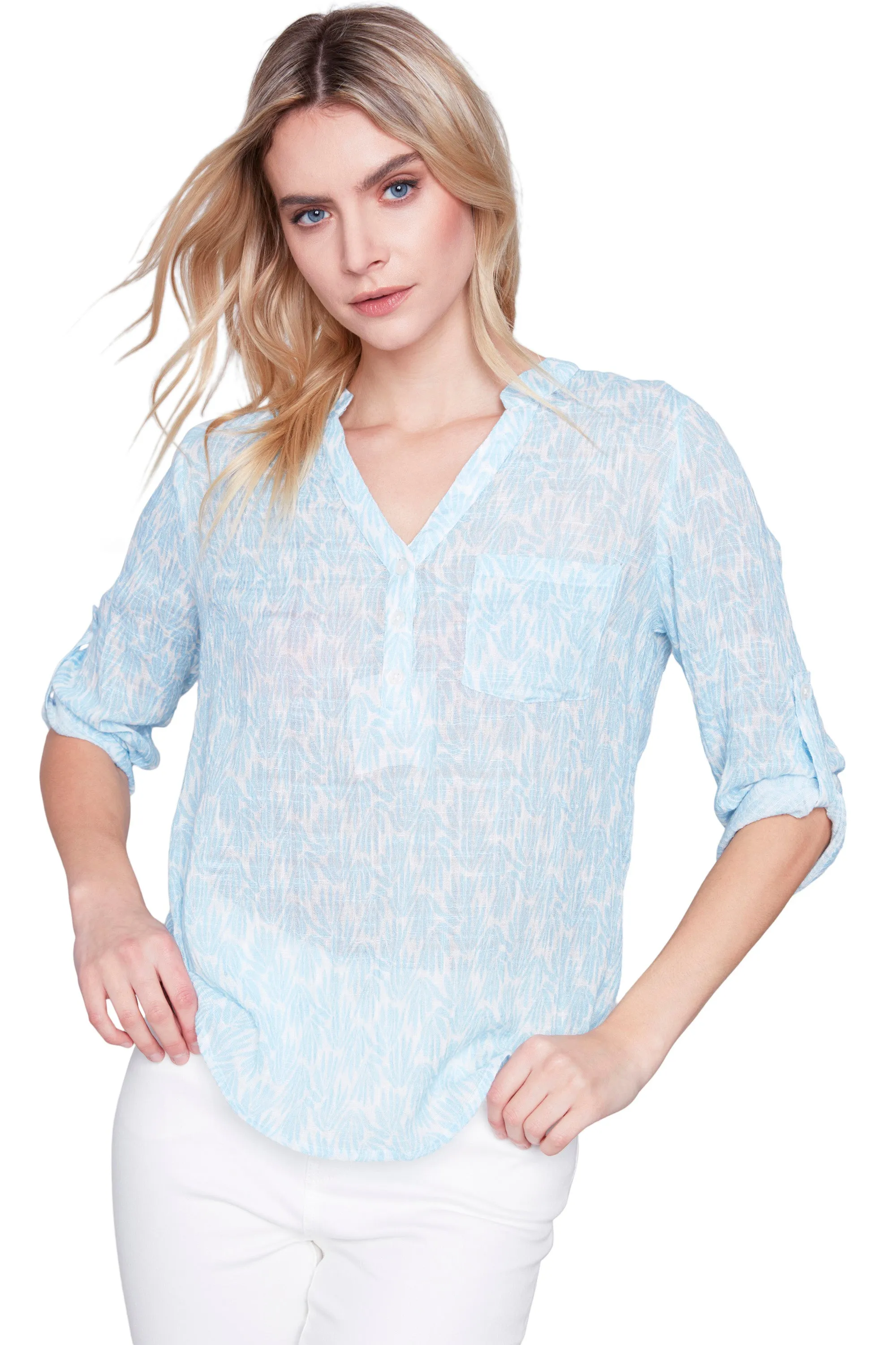 Half Button Gauze Blouse