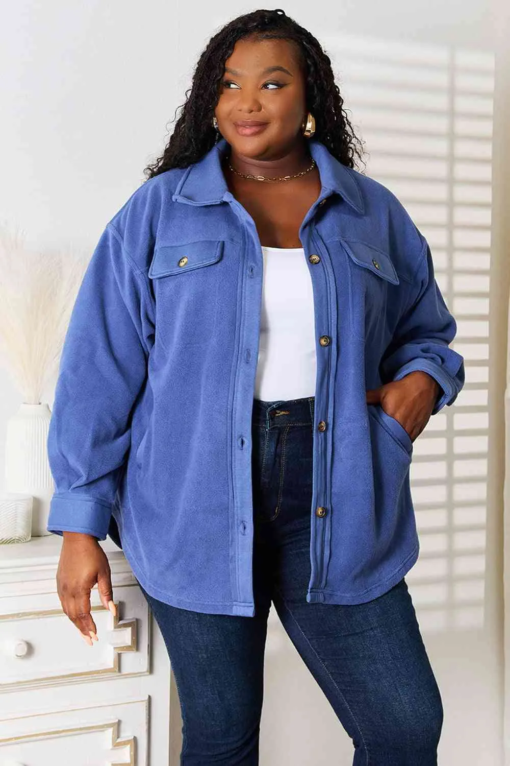 Heimish Cozy Girl Dusty Blue Shacket