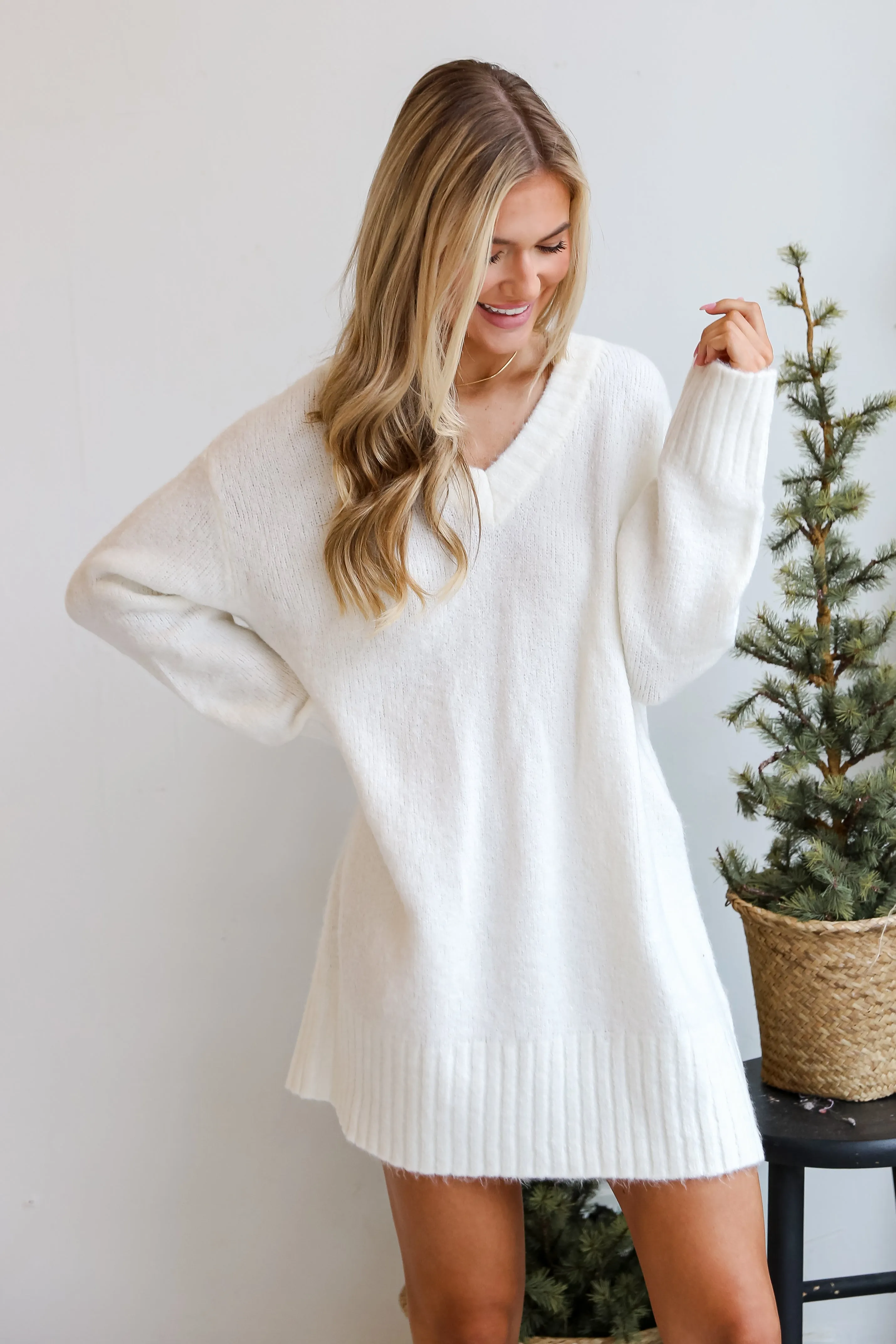 Hope You Know Ivory Mini Sweater Dress