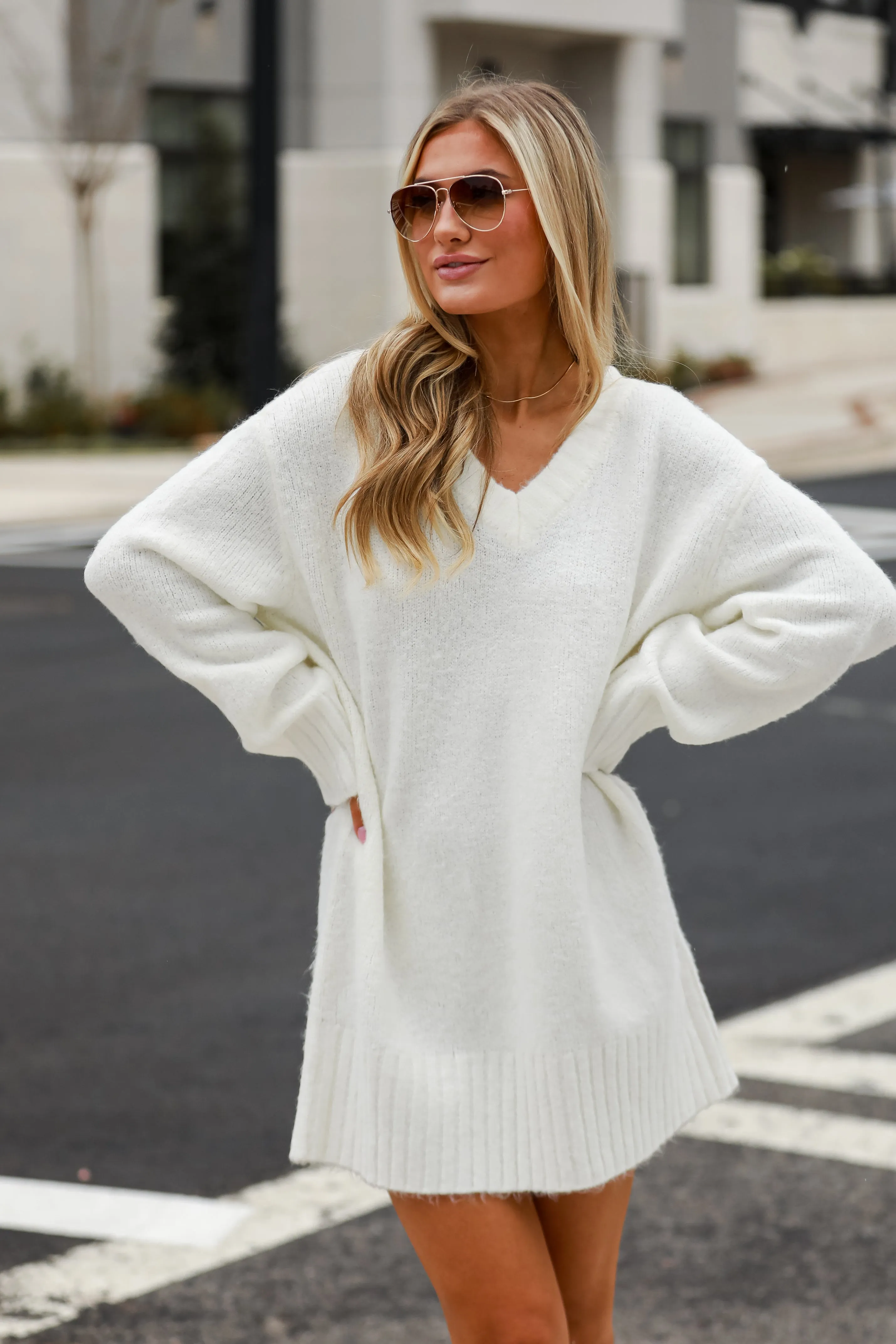 Hope You Know Ivory Mini Sweater Dress