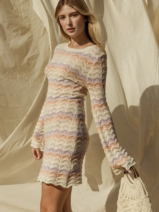 I Am Fashion Soft Pastel Bell Sleeve Sweater Mini Dress