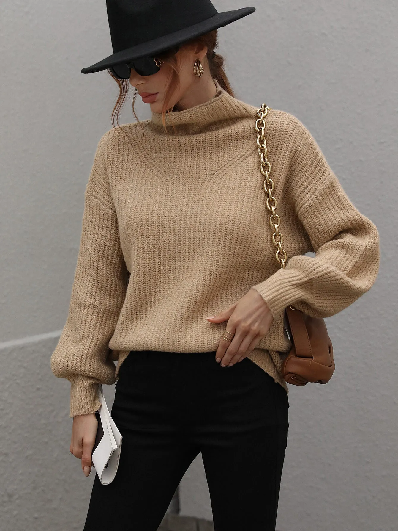 In The Thick Of It Rib-Knit Pullover Sweater in Tan, Black, White, Cream, Gray, or Green