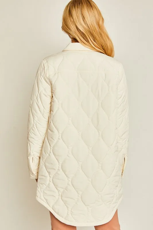 Ivory Diamond Quilted Long Line Shacket