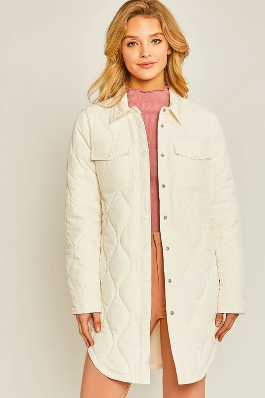 Ivory Diamond Quilted Long Line Shacket