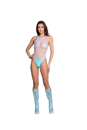 J. Valentine Holographic Dot Mesh Bodysuit - Festival Wear