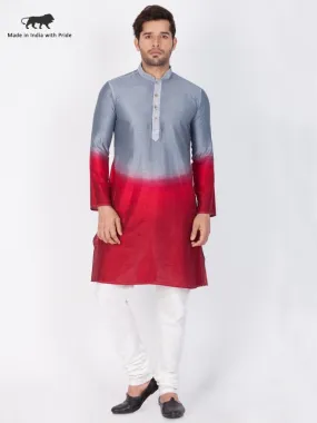 Jashvi Men's Grey Color Cotton Silk Blend Kurta and Pyjama Set