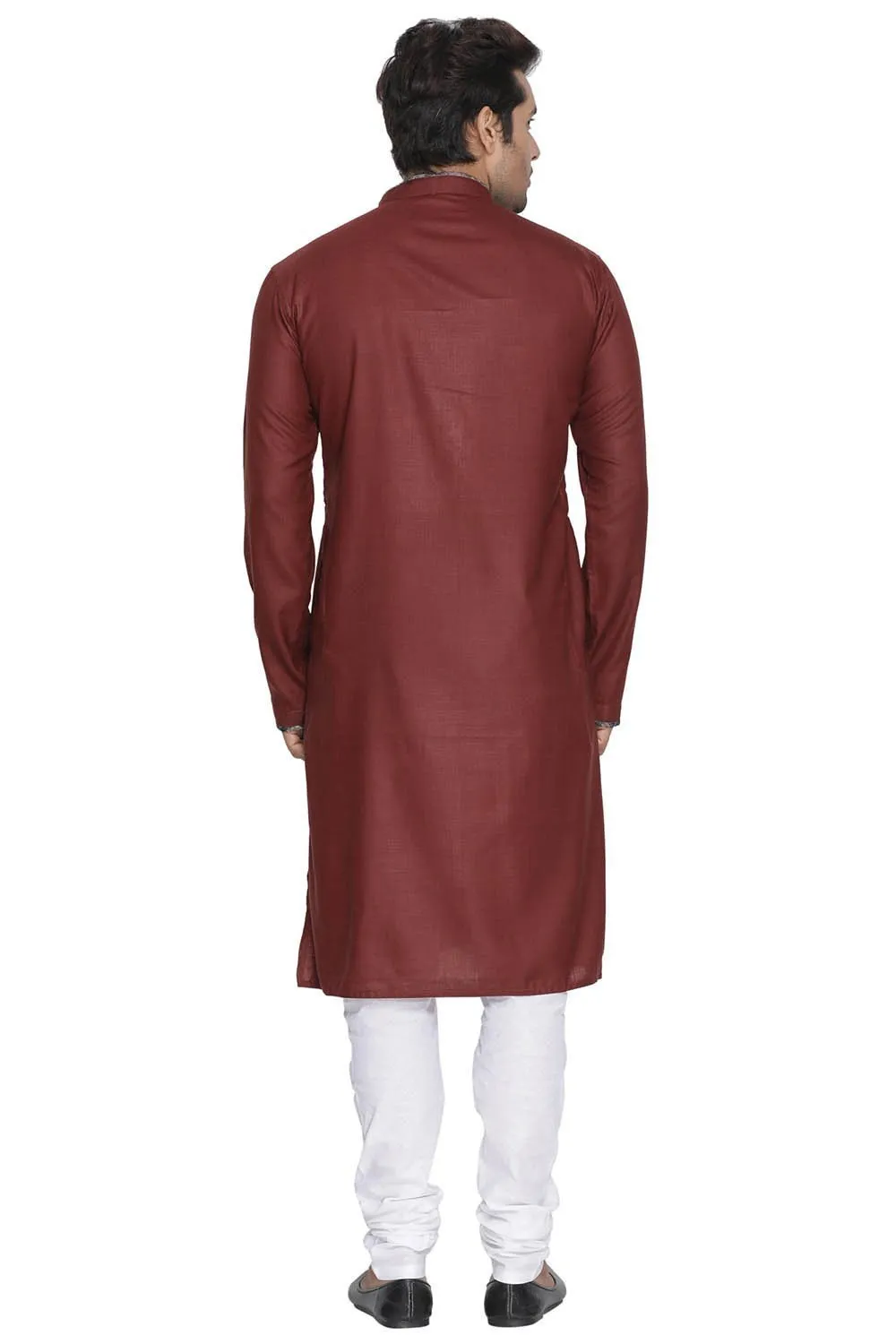 Jashvi Men's Maroon Color Cotton Blend Kurta and Pyjama Set