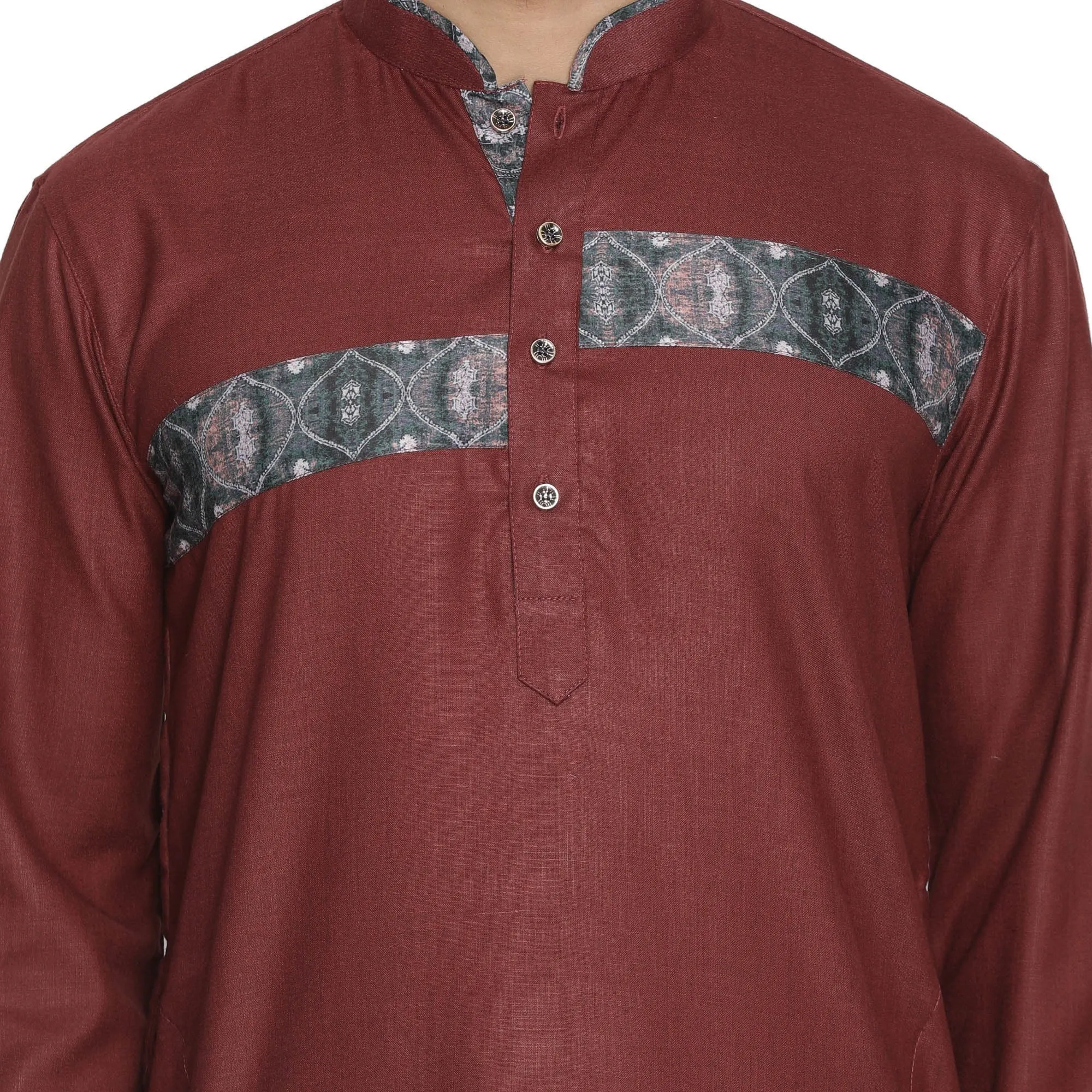 Jashvi Men's Maroon Color Cotton Blend Kurta and Pyjama Set