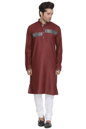 Jashvi Men's Maroon Color Cotton Blend Kurta and Pyjama Set