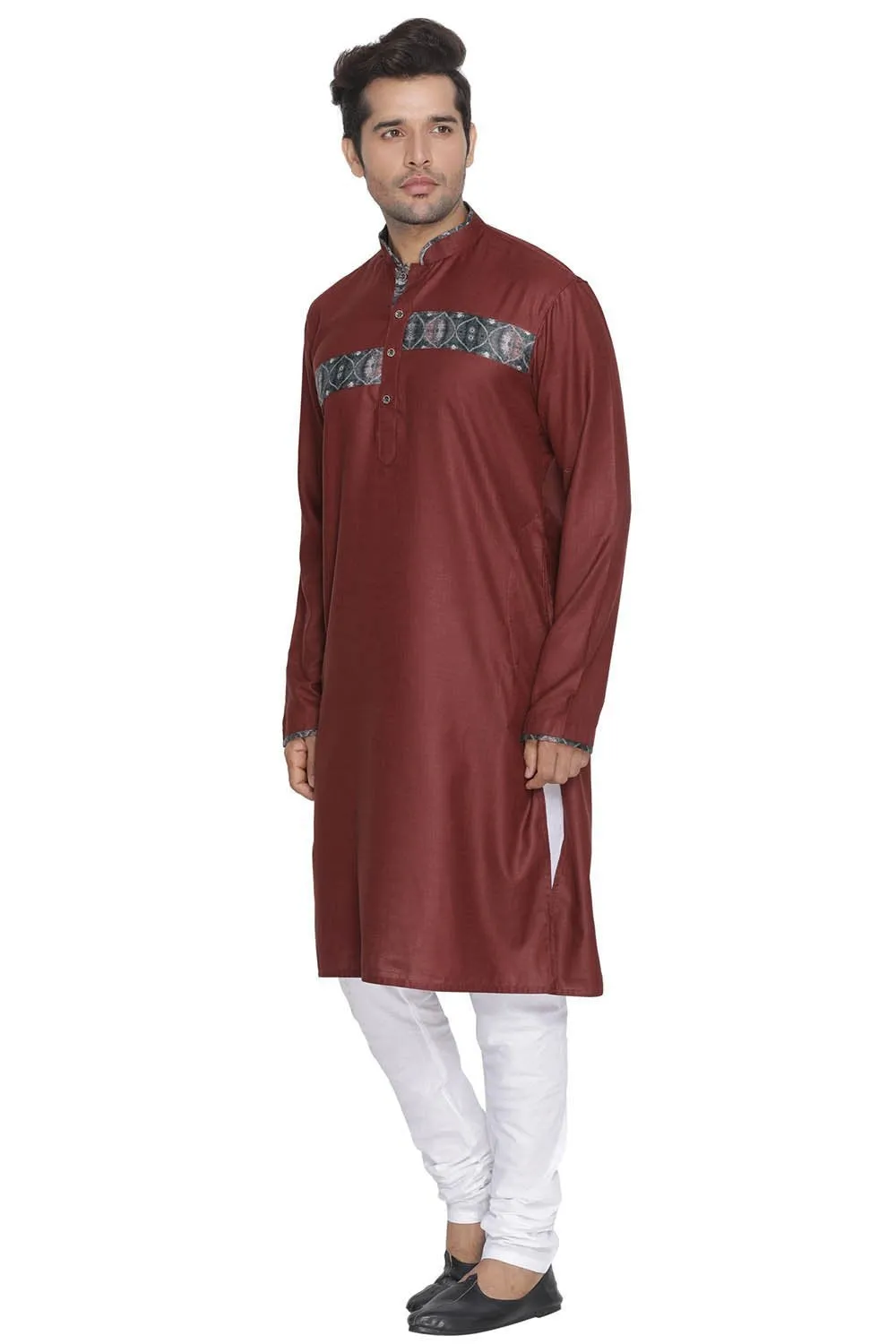 Jashvi Men's Maroon Color Cotton Blend Kurta and Pyjama Set