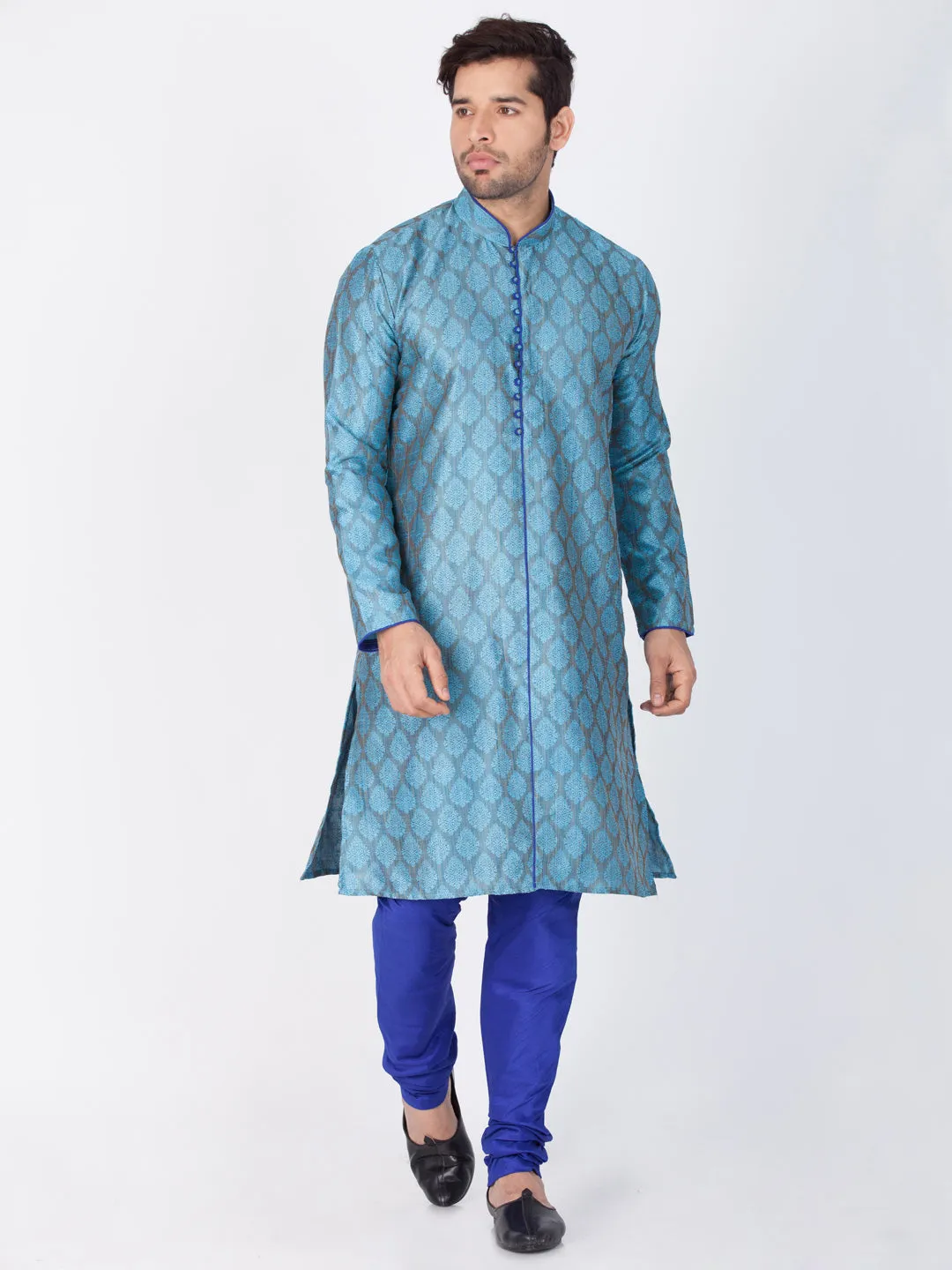 Jashvi Silk Blend Blue Color Baap Beta Kurta Pyjama set