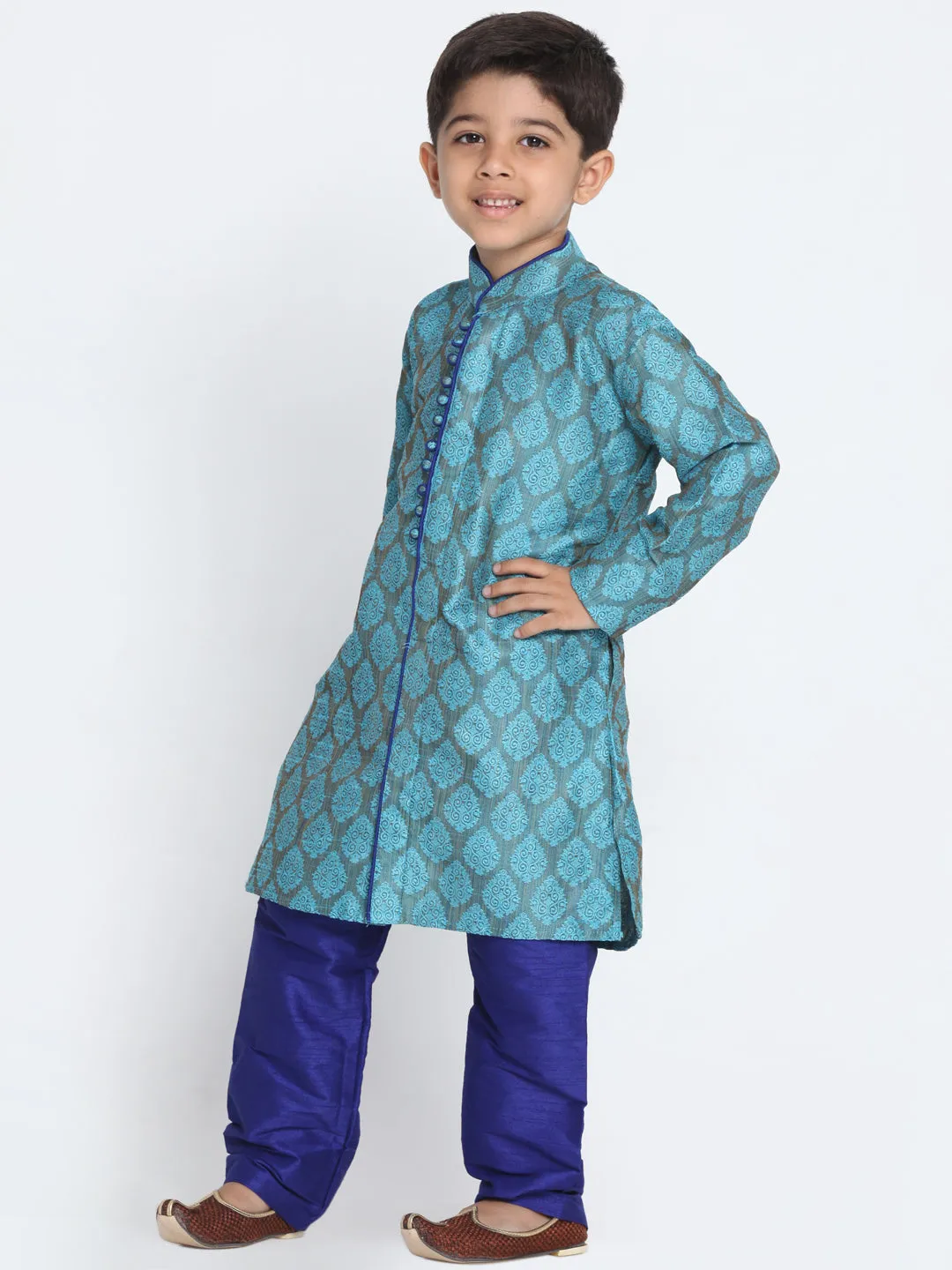 Jashvi Silk Blend Blue Color Baap Beta Kurta Pyjama set