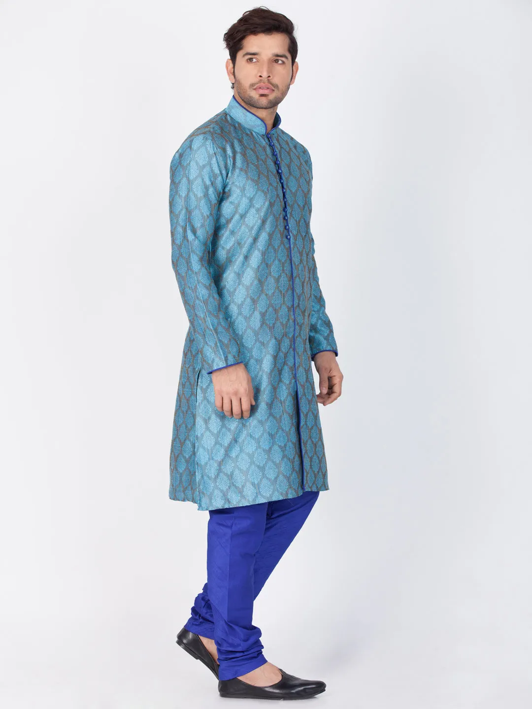 Jashvi Silk Blend Blue Color Baap Beta Kurta Pyjama set